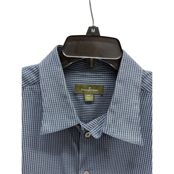 Ermenegildo Zegna Blue Check Button Front Shirt 2XT XXL Tall - Picture 3 of 4
